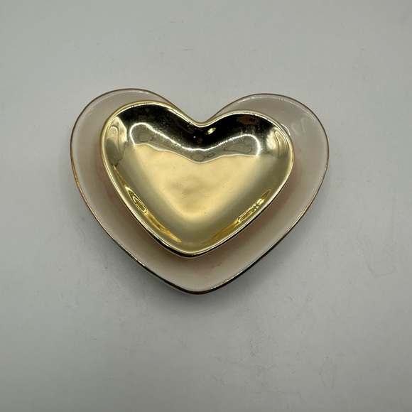 Vtg Heart Trinket Dish, two hearts with gold trim, 4” - Picture 3 of 4
